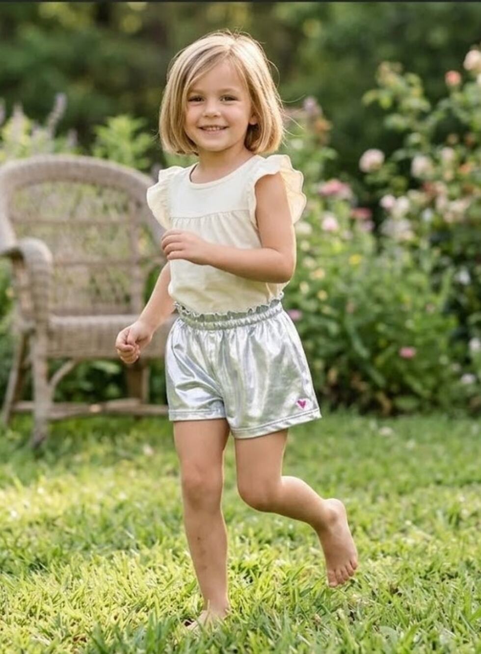 Toddler Pink Chicken Girls Lame Theodore Metallic Short Silver Size 3T 3Y